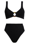 Hunza G Nadine Stripe Two-piece Swimsuit In Black