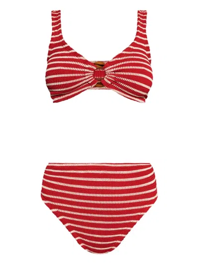 Hunza G Nadine Striped Crinkled Bikini In Red