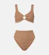 Hunza G Nadine Striped Metallic Seersucker Bikini In Brown