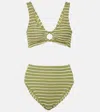 Hunza G Nadine Striped High-rise Bikini In Green