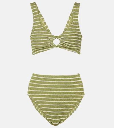 Hunza G Nadine Striped High-rise Bikini In Green