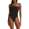 Shop Hunza G Nancy One-shoulder One-piece Swimsuit In Black/gold Lurex