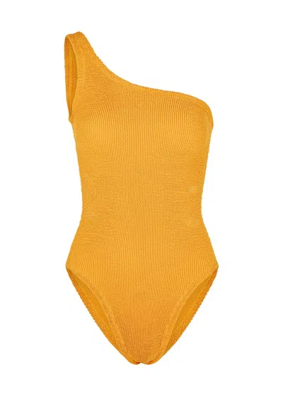 Hunza G Nancy One-shoulder Seersucker Swimsuit In Yellow