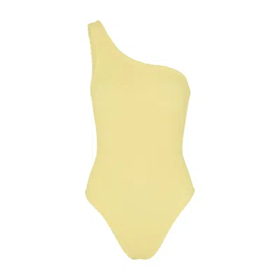 Hunza G Nancy One-shoulder Seersucker Swimsuit, Swimsuit, Yellow