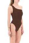 Hunza G Nancy One-shoulder Swimsuit In Metallic Chocolate (brown)