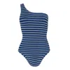 Hunza G Nancy Swim Stripe Navy/white In Blue