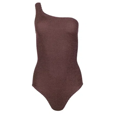 Hunza G Nancy Swimsuit Metallic Chocolate In Brown