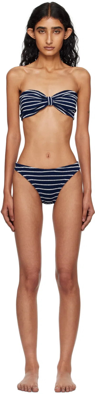 Hunza G Navy & White Jean Bikini In Multi
