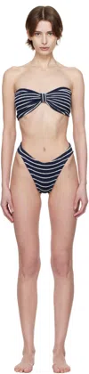 Hunza G Navy & White Jean Bikini In Navy/white
