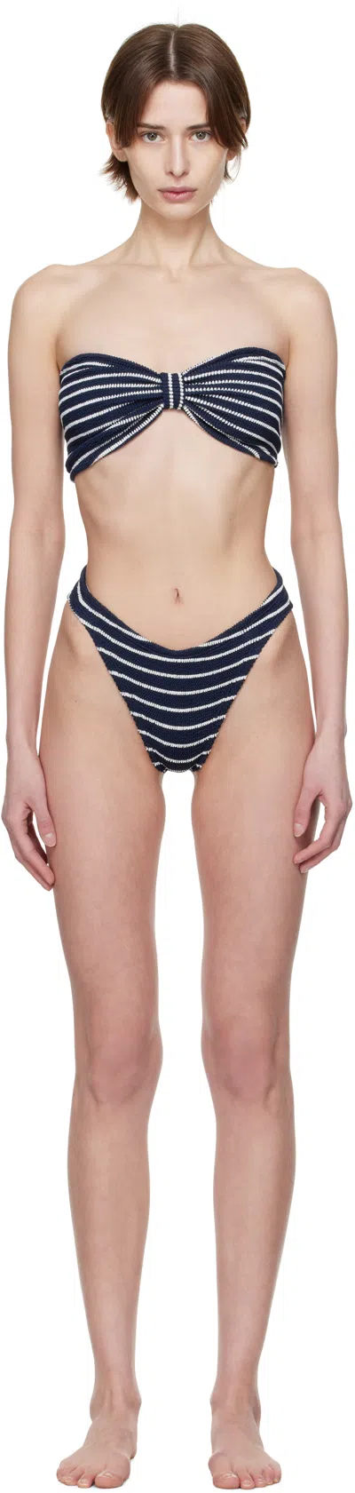Hunza G Navy & White Jean Bikini In Blue