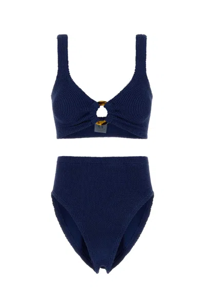 Hunza G High Waist Scoop Neck Cut-out Bikini In Blue