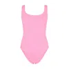 Hunza G High-cut Leg Scoop Back Swimsuit In Textured Fabric In Pink