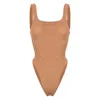 Hunza G Crinkled-effect Open-back Swimsuit In Brown