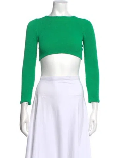 Pre-owned Hunza G Nylon Crew Neck Crop Top In Green