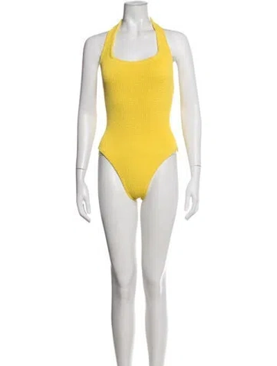 Pre-owned Hunza G Nylon Halterneck Bodysuit In Orange
