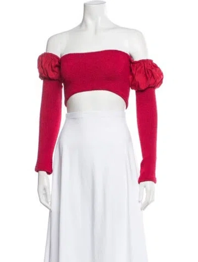 Pre-owned Hunza G Nylon Off-the-shoulder Crop Top In Red