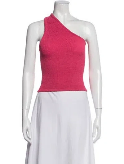 Pre-owned Hunza G Nylon One-shoulder Crop Top In Pink
