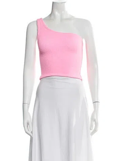 Pre-owned Hunza G Nylon One-shoulder Crop Top In Pink
