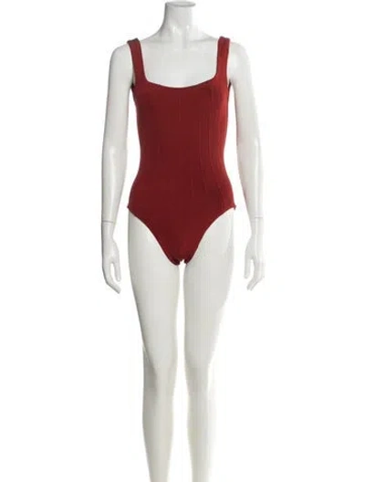 Pre-owned Hunza G Nylon Square Neckline Bodysuit In Red