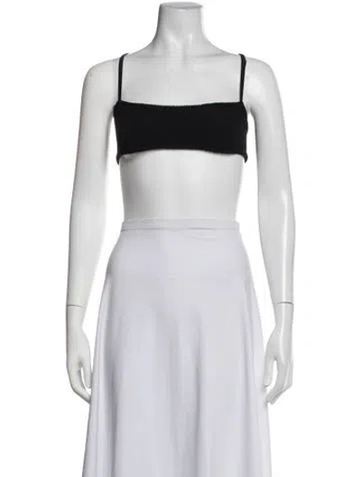Pre-owned Hunza G Nylon Square Neckline Crop Top In Black