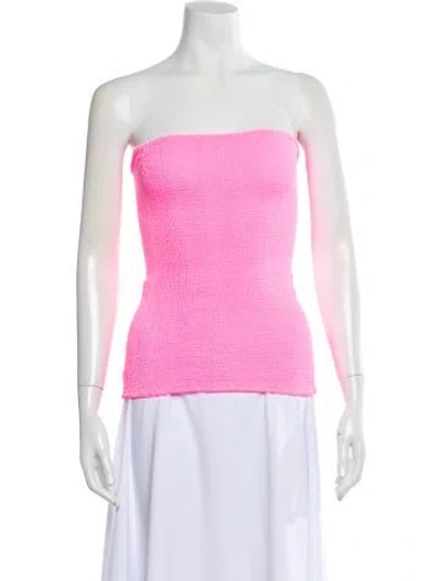 Pre-owned Hunza G Nylon Strapless Crop Top In Pink