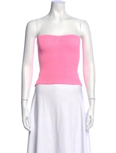 Pre-owned Hunza G Nylon Strapless Crop Top In Pink
