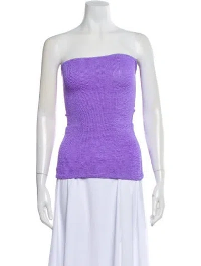 Pre-owned Hunza G Nylon Strapless Crop Top In Purple