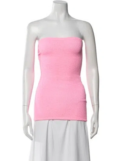 Pre-owned Hunza G Nylon Strapless Crop Top W/ Tags In Pink