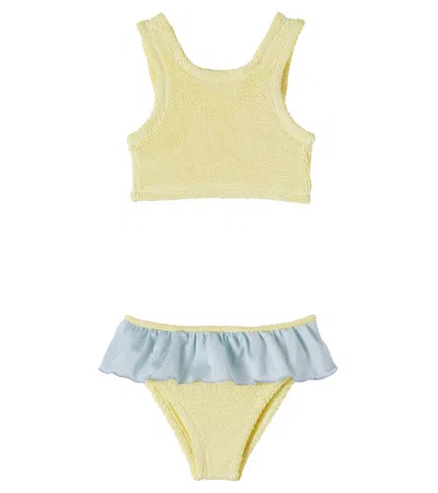 Hunza G Kids' Olive Ruffled Bikini In Yellow