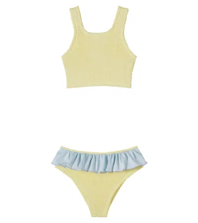 Hunza G Kids' Olive Ruffled Bikini In Yellow
