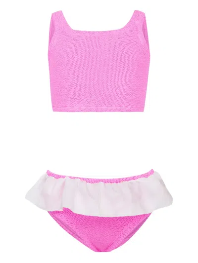 Hunza G Kids' Olive Ruffled-trim Bikini In Multi