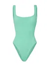 Hunza G Square Neck Seersucker Swimsuit In Green