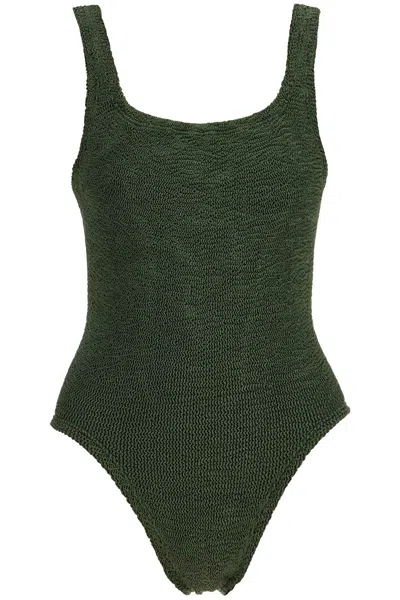 Hunza G Square-neck One-piece Swimsuit In Metallic Khaki