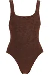 Hunza G Maya Swimsuit Metallic Chocolate One Size In Brown