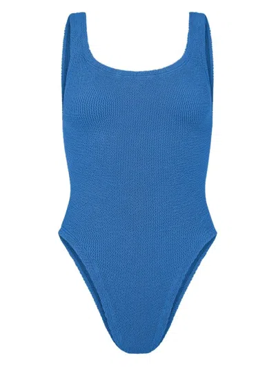 Hunza G Square Neck One Piece Swimsuit In Metallic Denim