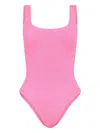Hunza G High-cut Leg Scoop Back Swimsuit In Textured Fabric In Pink & Purple