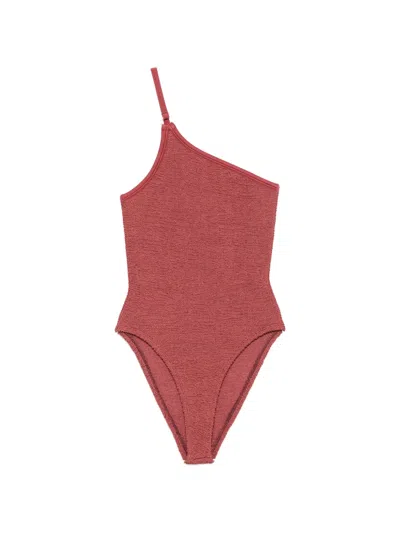 Hunza G One-shoulder Seersucker Swimsuit In Red