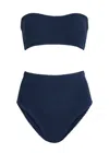Hunza G Osiris Ruffled Seersucker Bandeau Bikini In Navy