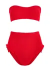 Hunza G Osiris Ruffled Seersucker Bandeau Bikini In Red