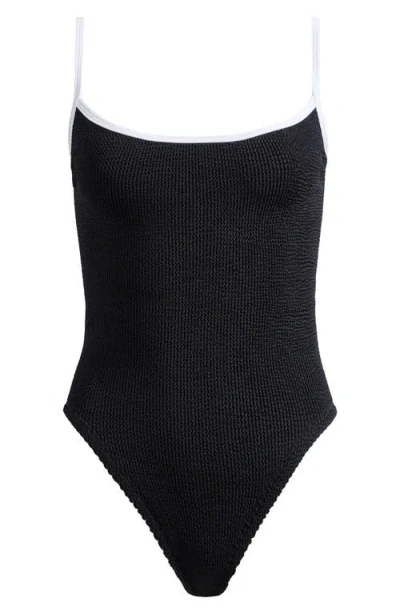 Hunza G Pamela Contrast Binding One-piece Swimsuit In Black