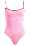 Hunza G Pamela Contrast Binding One-piece Swimsuit In Bubblegum/red
