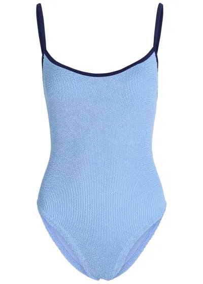 Hunza G Pamela Contrast Crinkle Swimsuit In Blue
