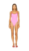 Hunza G Pamela Contrast Binding One-piece Swimsuit In Bubblegum & Red
