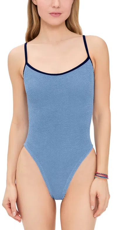 Hunza G Pamela Seersucker Swimsuit In Blue