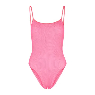 HUNZA G HUNZA G PAMELA NEON PINK SEERSUCKER SWIMSUIT