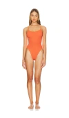 Hunza G Pamela Neon Orange Seersucker Swimsuit In Orange