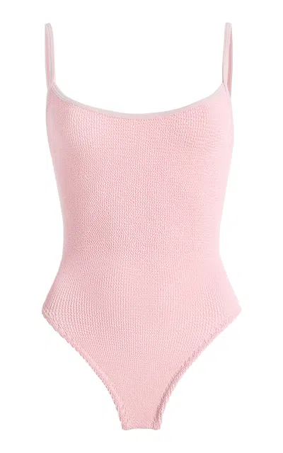 Hunza G Scoop-neck Crinkle-effect Swimsuit In Pink