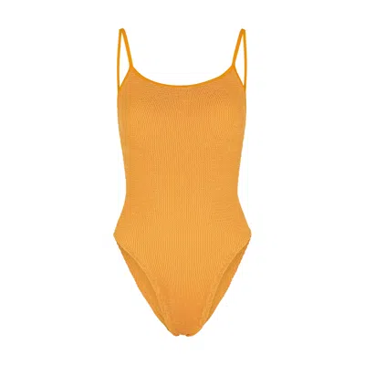 Hunza G Pamela Seersucker Swimsuit In Orange