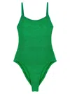 Hunza G Green One-piece Swimsuit With Squared Neckline In Ribbed Stretch Polyamide Woman