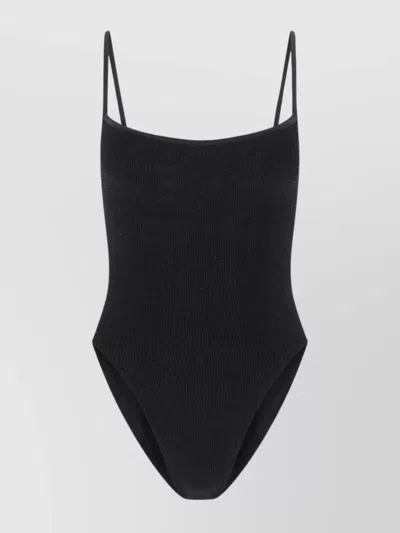 Hunza G Pamela Swim Pamela Ribbed High-cut Swimsuit Streamlined Design In Black